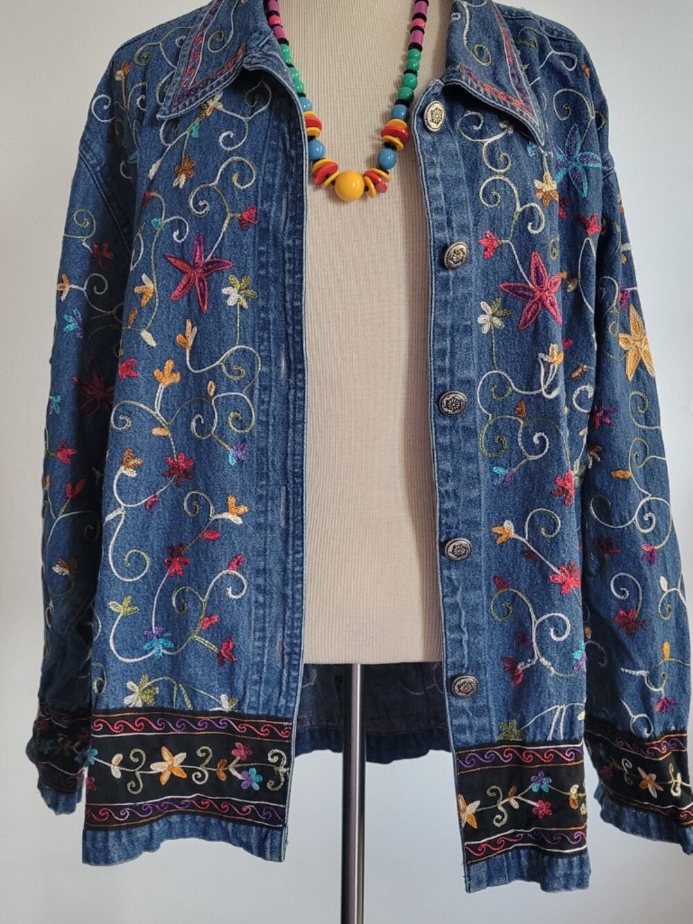 NWOT Your Life Style Embroidered Denim Jacket | Boho Floral Vine Design | Women' - Picture 14 of 16